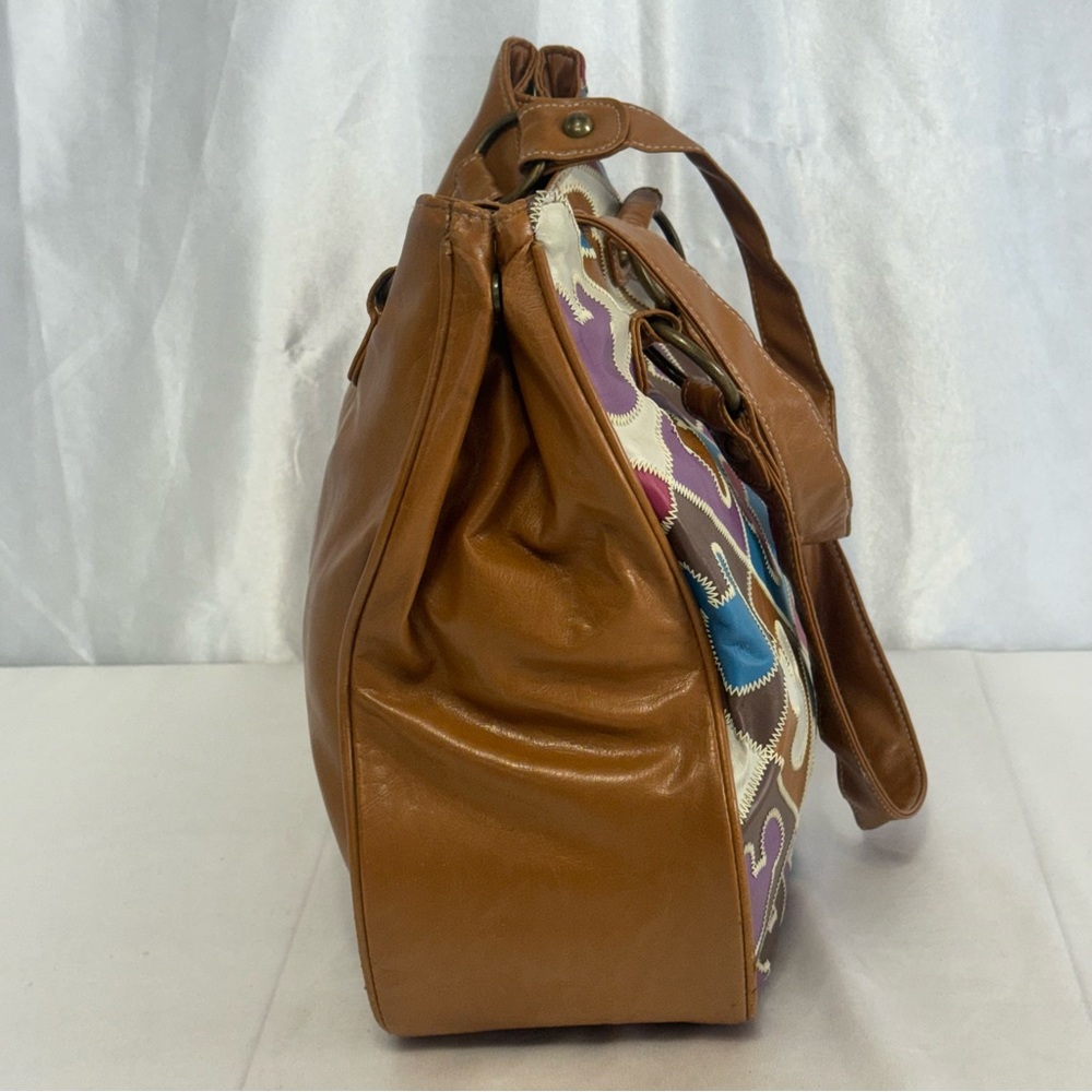 Disney Parks Mickey Mouse Multicolor Patchwork Tote Hobo Sa Bag with Brown Trim - Picture 6 of 14